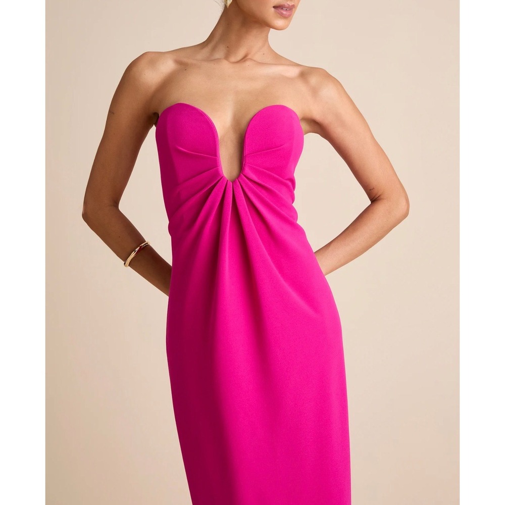 Lulus Thula Magenta Cutout U-Bar Column Maxi Dress Strapless Gown Large 2683